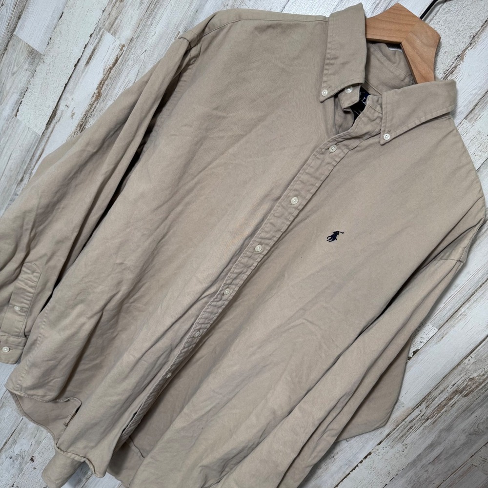 Polo Ralph Lauren Tan Cream Button Down Shirt Blake USA Mens XL